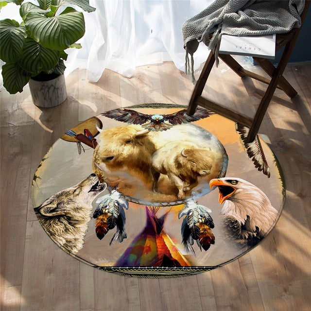 native-american-blue-wolf-round-carpets