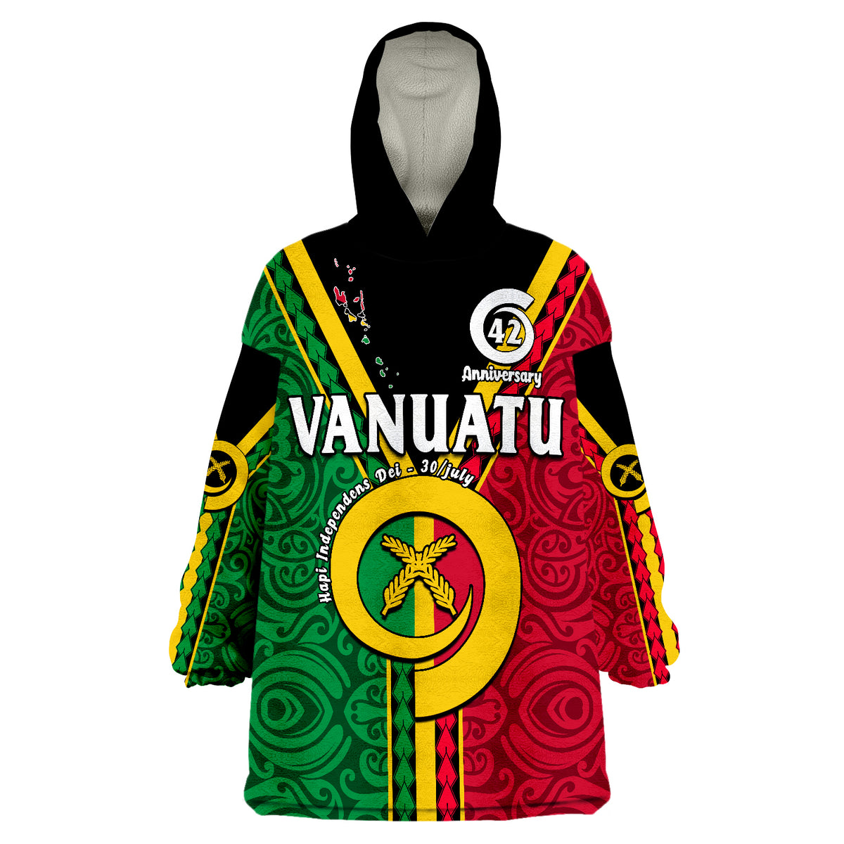 Vanuatu 42 Years Anniversary Hapi Independens Dei Wearable Blanket Hoodie - Wonder Print Shop