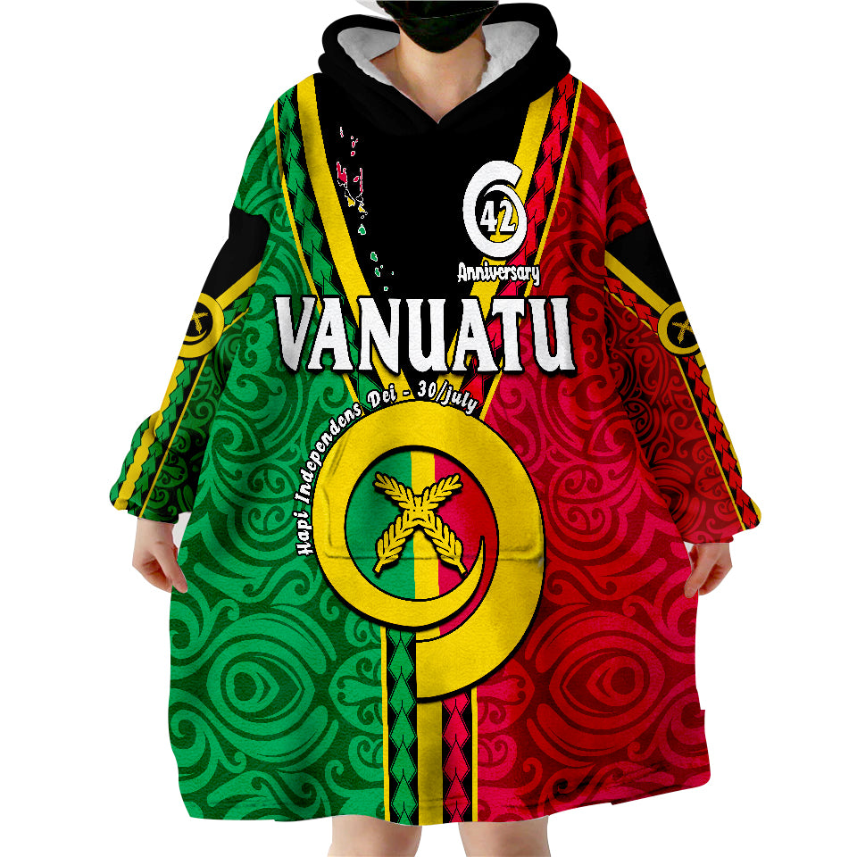 Vanuatu 42 Years Anniversary Hapi Independens Dei Wearable Blanket Hoodie - Wonder Print Shop