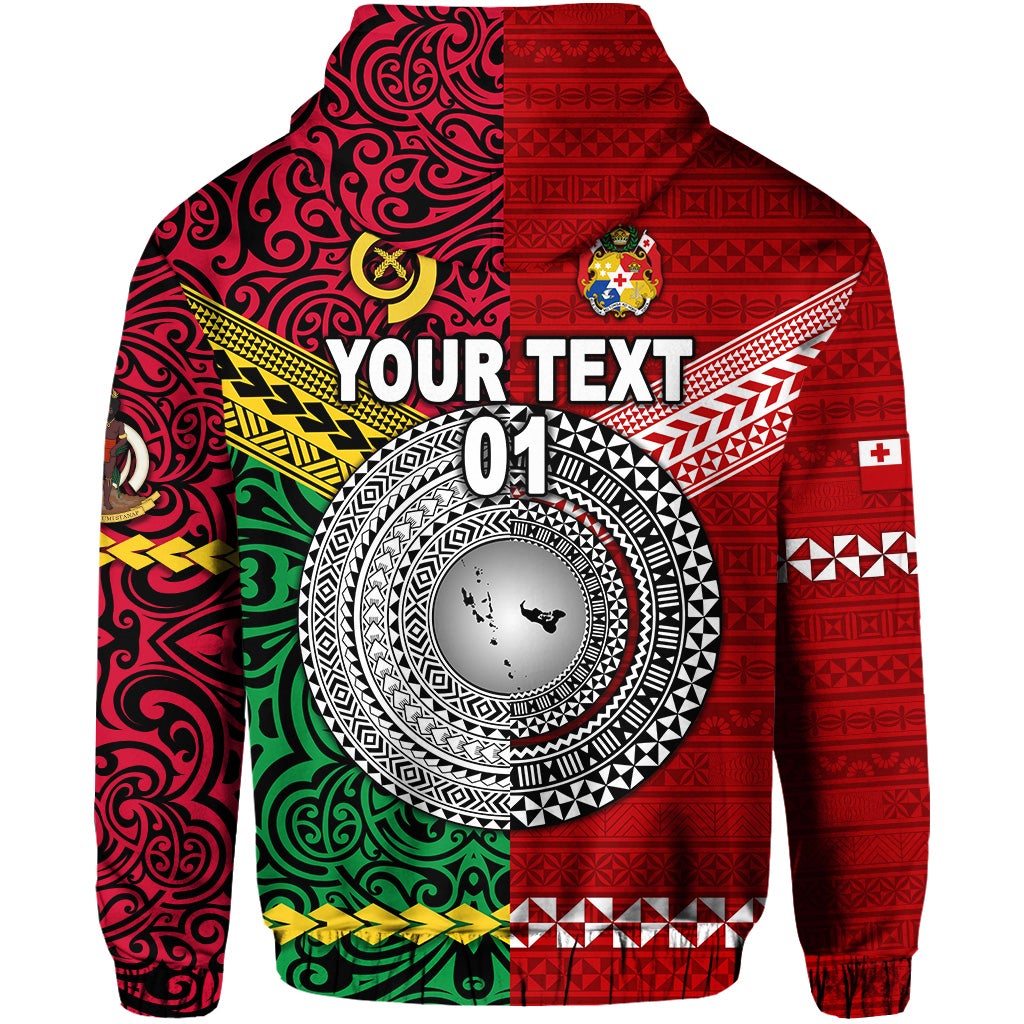 Custom Vanuatu And Tonga Zip Hoodie Polynesian Together Bright Red, Custom Text And Number LT8 - Wonder Print Shop