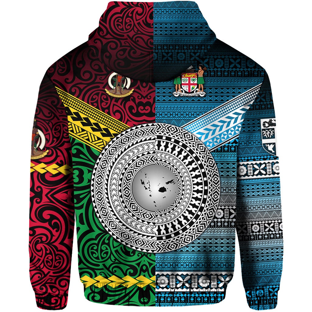 Custom Vanuatu And Fiji Zip Hoodie Together Blue LT8 - Wonder Print Shop