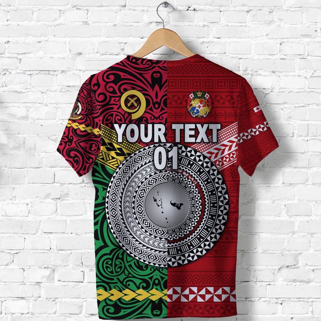 Custom Vanuatu And Tonga T Shirt Polynesian Together Bright Red, Custom Text And Number LT8 - Wonder Print Shop