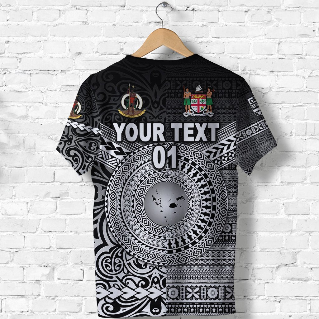 Custom Vanuatu And Fiji T Shirt Together Black, Custom Text And Number LT8 - Wonder Print Shop