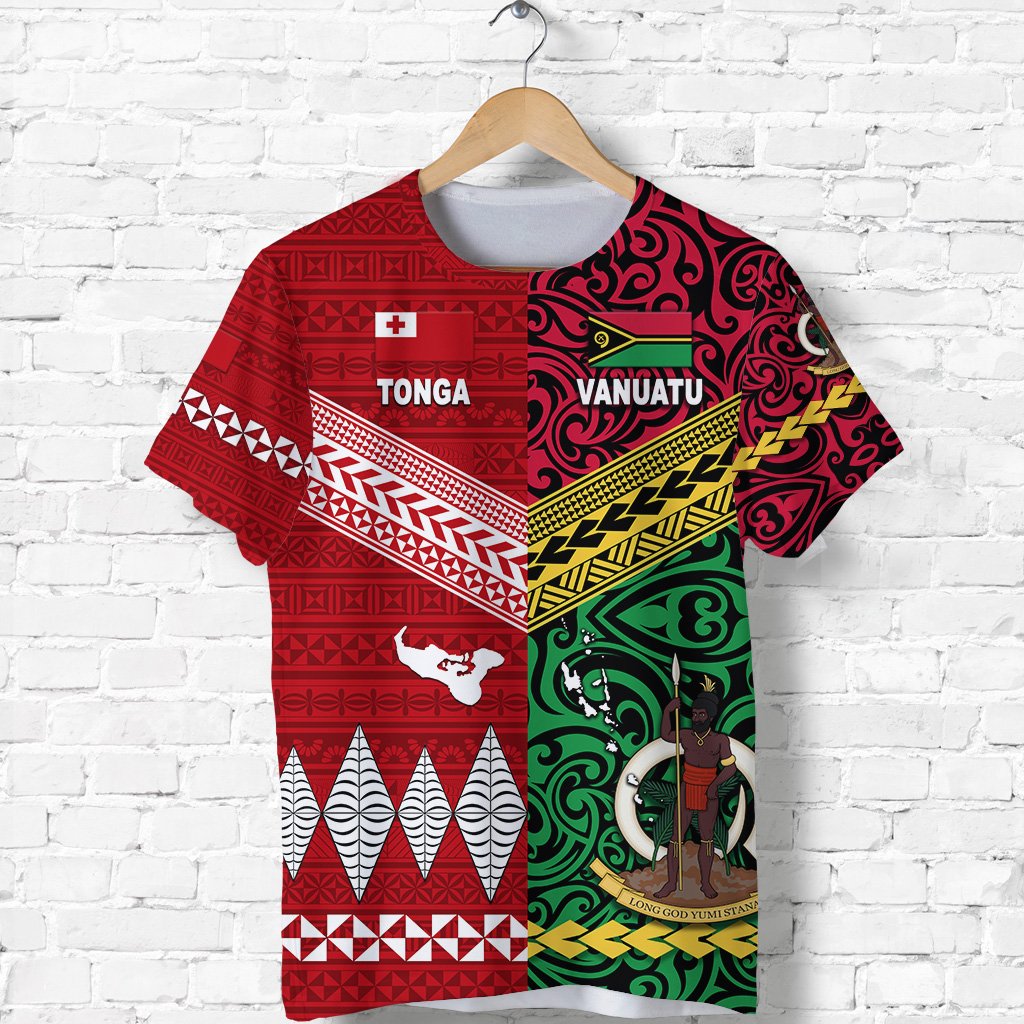 Custom Vanuatu And Tonga T Shirt Polynesian Together Bright Red, Custom Text And Number LT8 - Wonder Print Shop