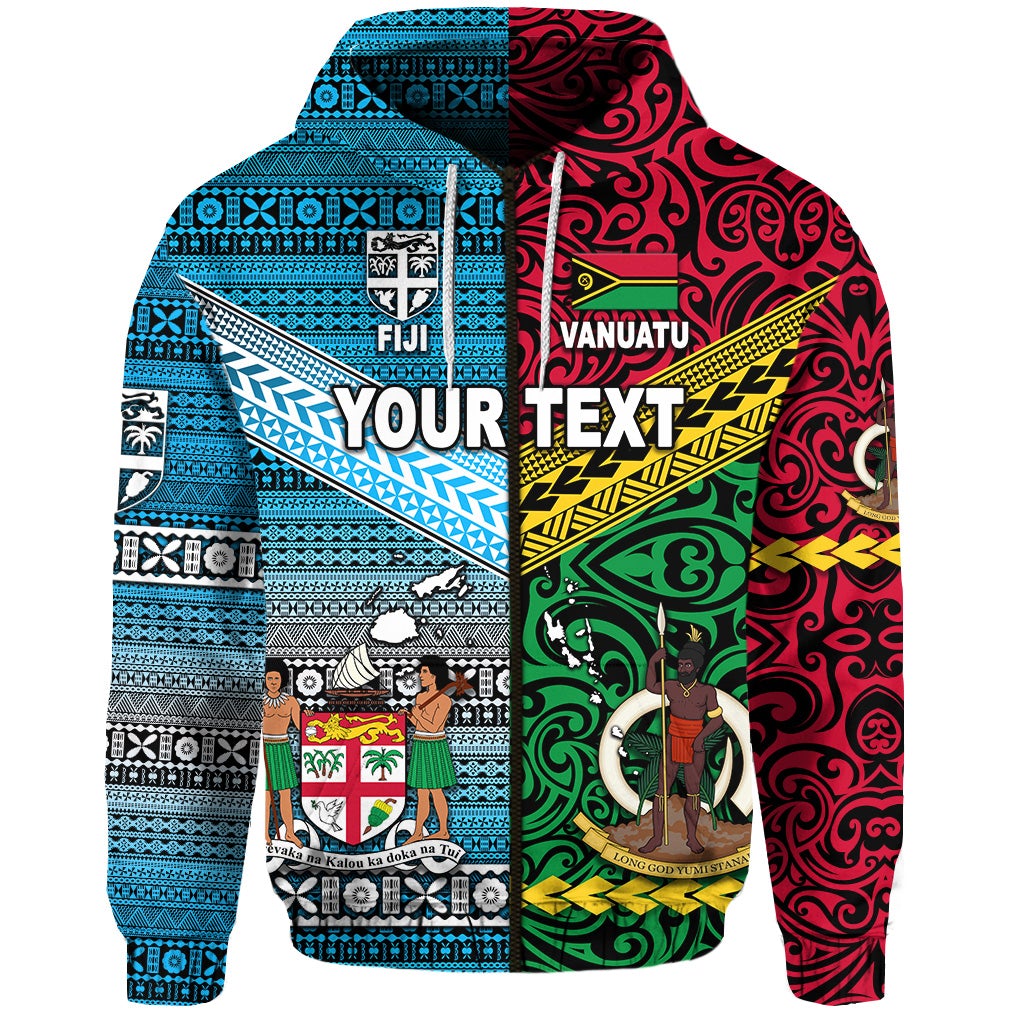 Custom Vanuatu And Fiji Zip Hoodie Together Bright Color LT8 - Wonder Print Shop