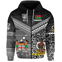 Custom Vanuatu And Fiji Zip Hoodie Together Black, Custom Text And Number LT8 - Wonder Print Shop