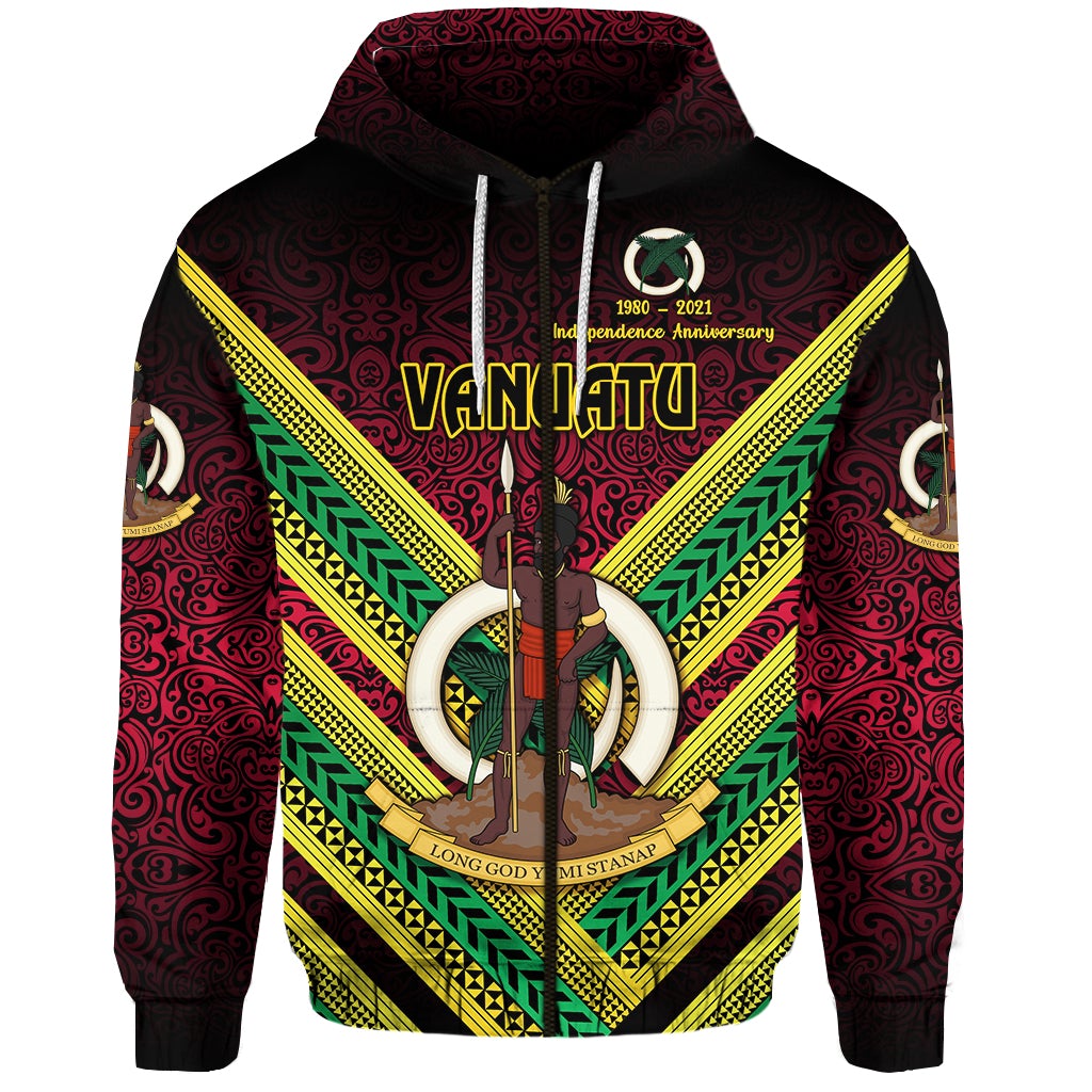 Custom Vanuatu Special Independence Anniversary Zip Hoodie Creative Style Gradient Red, Custom Text And Number LT8 - Wonder Print Shop