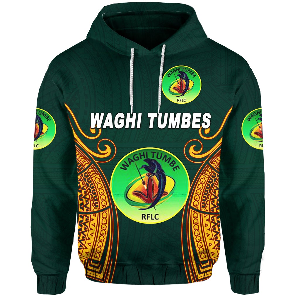 Custom Papua New Guinea Waghi Tumbes Hoodie Rugby Green, Custom Text And Number LT8 - Wonder Print Shop
