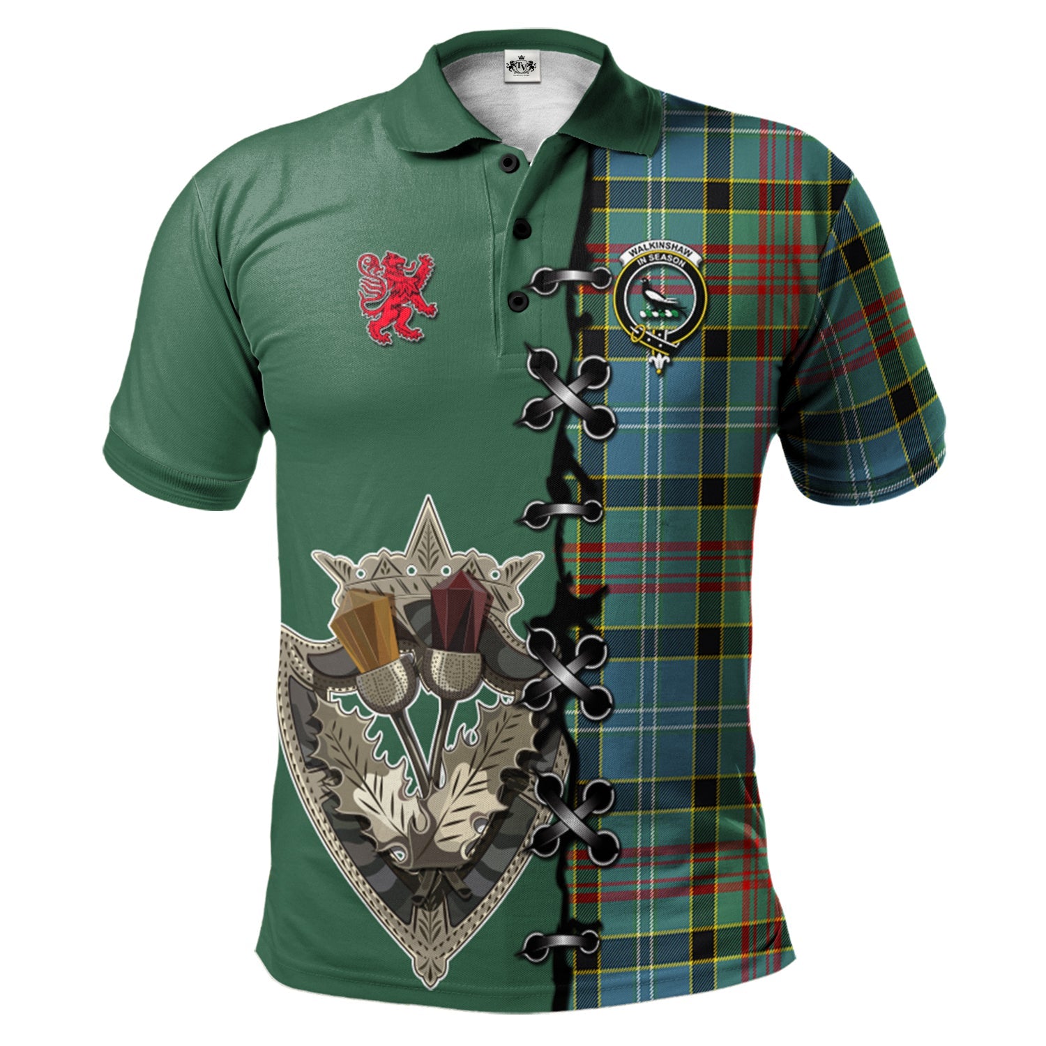 scottish-walkinshaw-clan-crest-tartan-lion-rampant-and-celtic-thistle-polo-shirt