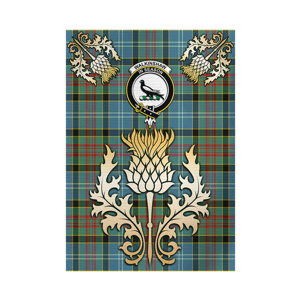 scottish-walkinshaw-clan-crest-gold-thistle-tartan-garden-flag