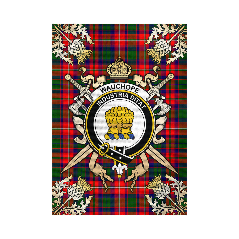 scottish-wauchope-clan-crest-gold-courage-sword-tartan-garden-flag
