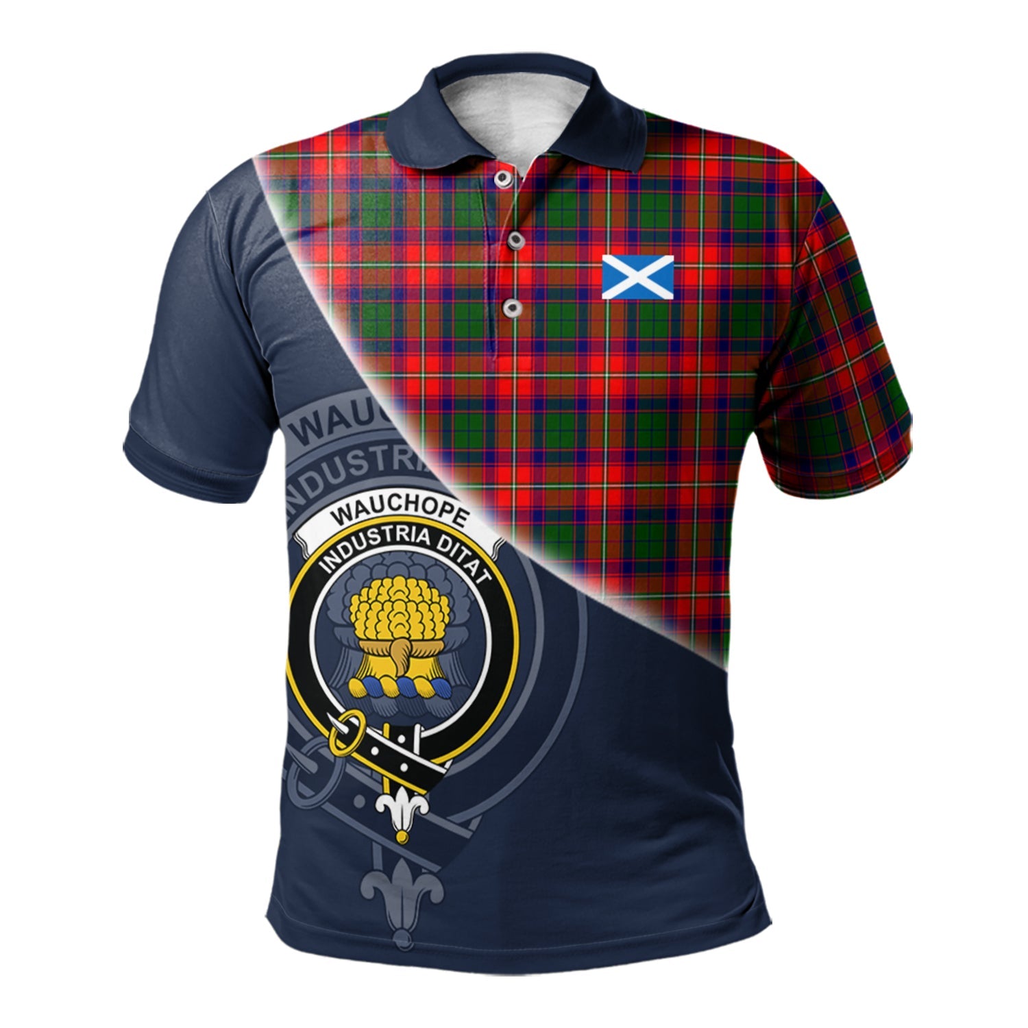 scottish-wauchope-clan-crest-tartan-scotland-flag-half-style-polo-shirt