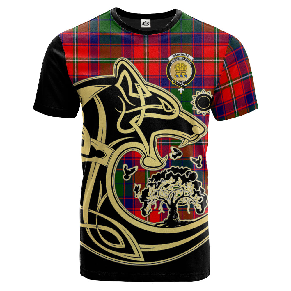 scottish-wauchope-clan-crest-celtic-wolf-tartan-t-shirt