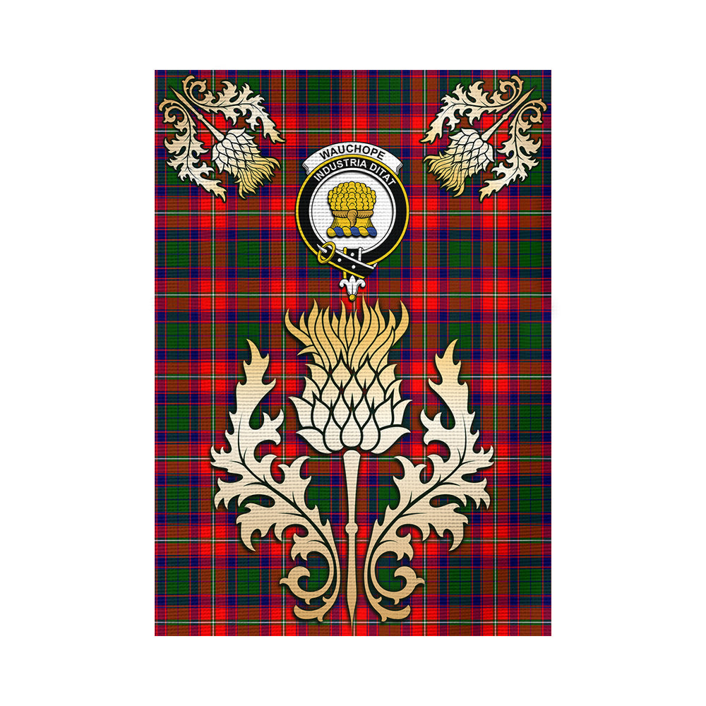 scottish-wauchope-clan-crest-gold-thistle-tartan-garden-flag