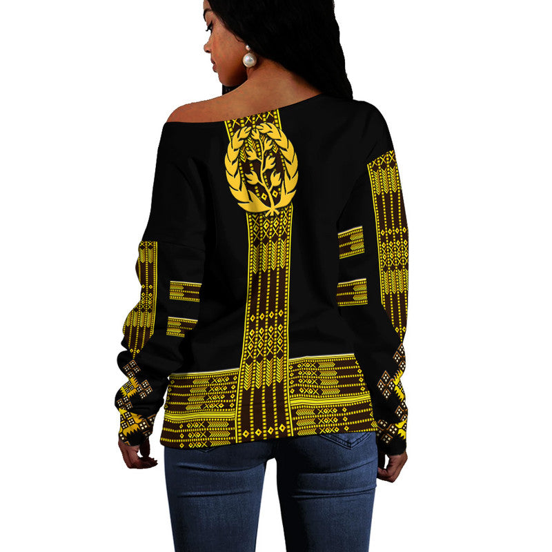 Eritrea Women Off Shoulder Sweater Fancy Tibeb Vibes NO.1 Ver - Black LT8 - Wonder Print Shop