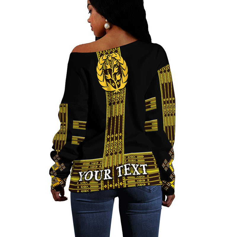 (Custom Personalised) Eritrea Women Off Shoulder Sweater Fancy Tibeb Vibes NO.1 Ver - Black LT8 - Wonder Print Shop