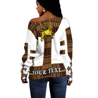 (Custom Personalised) Ethiopia Women Off Shoulder Sweater Ethiopian Lion Of Judah Tibeb Vibes - White LT8 - Wonder Print Shop