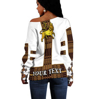 (Custom Personalised) Ethiopia Women Off Shoulder Sweater Ethiopian Lion Of Judah Simple Tibeb Style - White LT8 - Wonder Print Shop