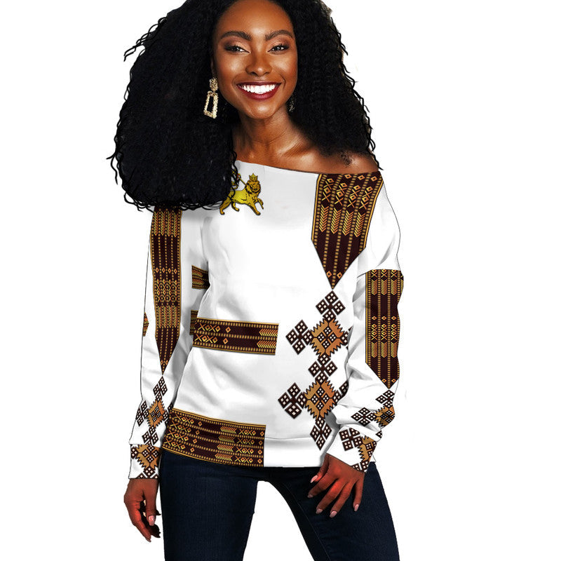 custom-personalised-ethiopia-women-off-shoulder-sweater-ethiopian-lion-of-judah-simple-tibeb-style-white
