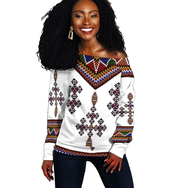 (Custom Personalised) Ethiopia Women Off Shoulder Sweater Ethiopian Tibeb Proud Version LT8 - Wonder Print Shop