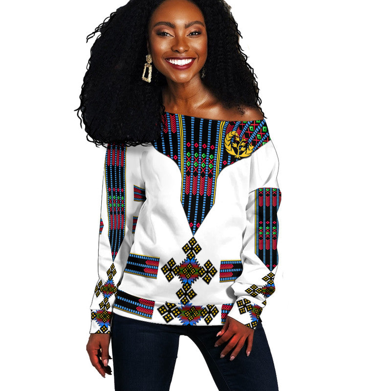 (Custom Personalised) Eritrea Women Off Shoulder Sweater Fancy Tibeb Vibes - Flag Style LT8 - Wonder Print Shop