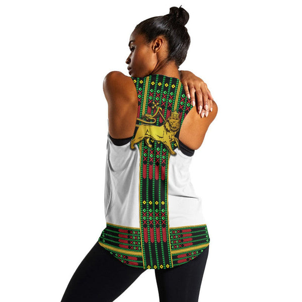 Personalized Ethiopia Women Racerback Tank with Lion of Judah and African Pattern Design LT01