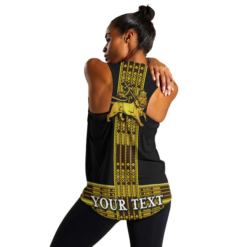 (Custom Personalised) Ethiopia Women Racerback Tank Ethiopian Lion Of Judah Tibeb Vibes NO.1 Ver - Black LT8 - Wonder Print Shop
