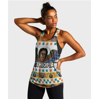 Women’s white tank top with Ethiopia text and angel faces graphic, racerback