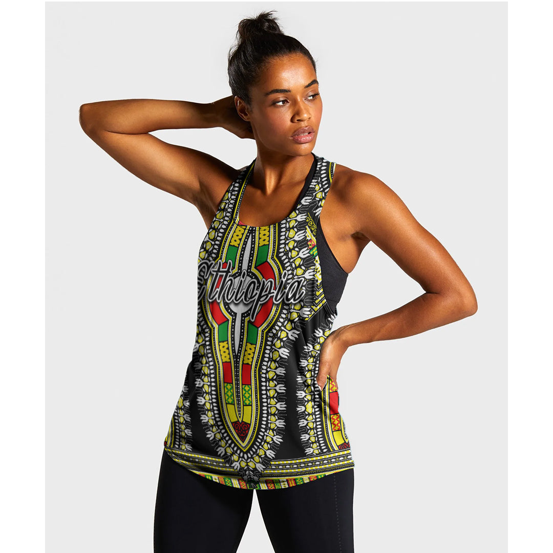 Ethiopia Women Racerback Tanks Dashiki Black Style LT6 - Wonder Print Shop