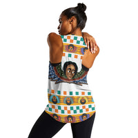 White racerback tank top, back print with Ethiopia text and angel faces