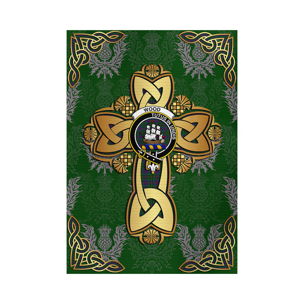 scottish-wood-clan-crest-tartan-golden-celtic-thistle-garden-flag