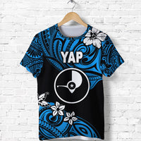 Blue and black YAP graphic T-shirt with circular star logo