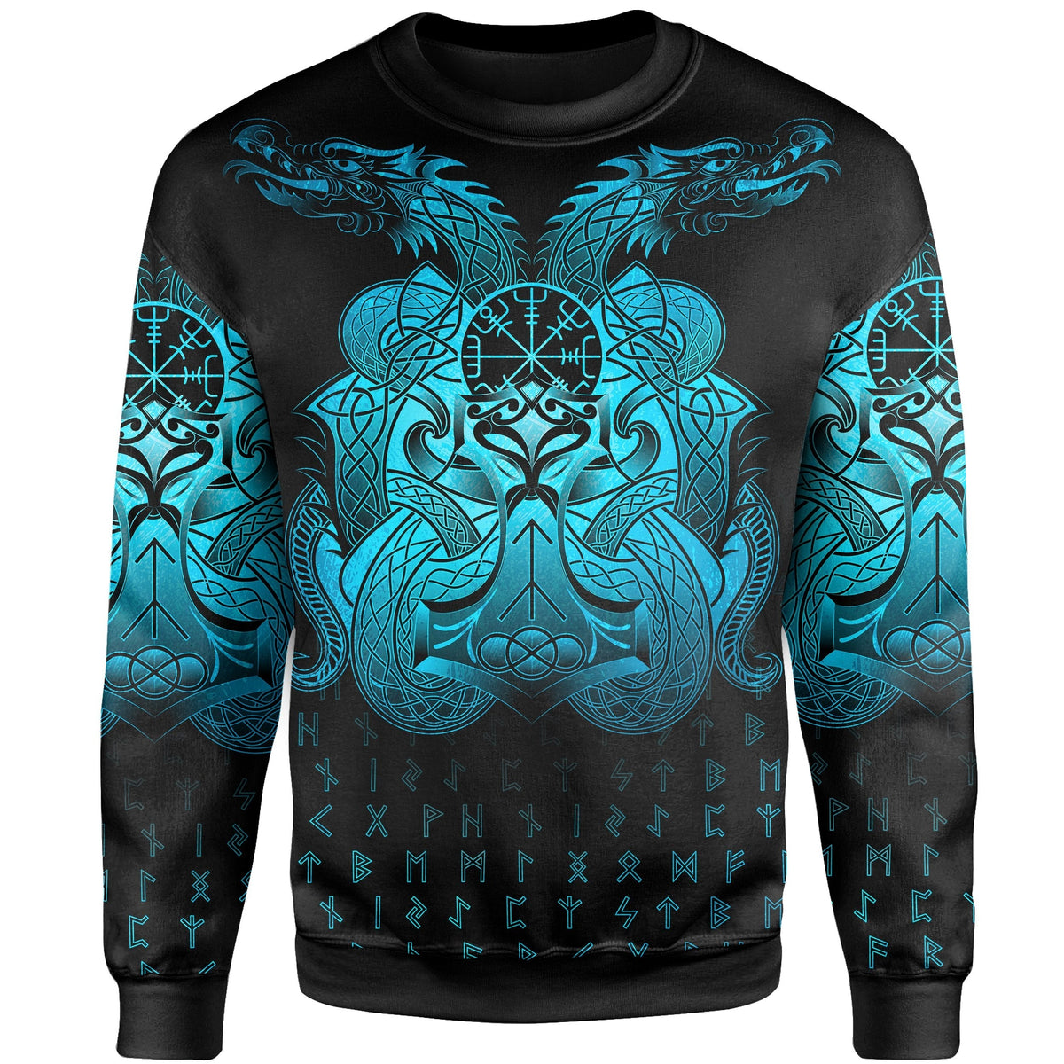 Viking Sweatshirt Vegvisir Mjolnir and Dragon Norse Tattoo RLT12 - Wonder Print Shop