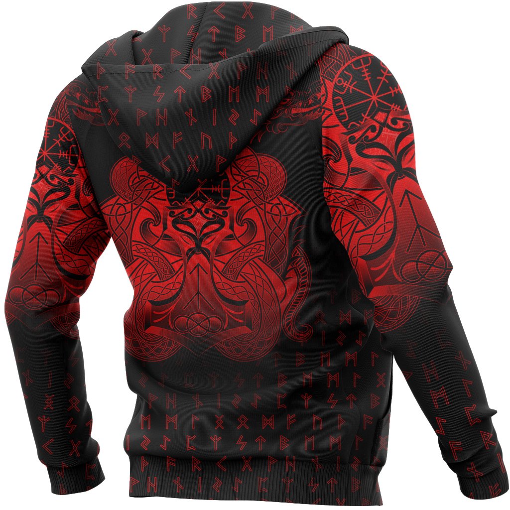 Viking Hoodie Vegvisir Mjolnir and Dragon Norse Tattoo (Zip) RLT12 - Wonder Print Shop