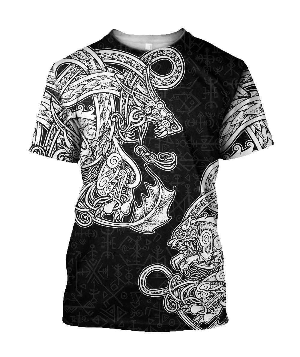 Viking T Shirt White Jormungandr and Fenrir Vikings 3D RLT12 - Wonder Print Shop
