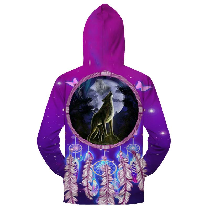 Violet Dreamcatcher Wolf Native American All Over Zipper Hoodie LT10 - Wonder Print Shop