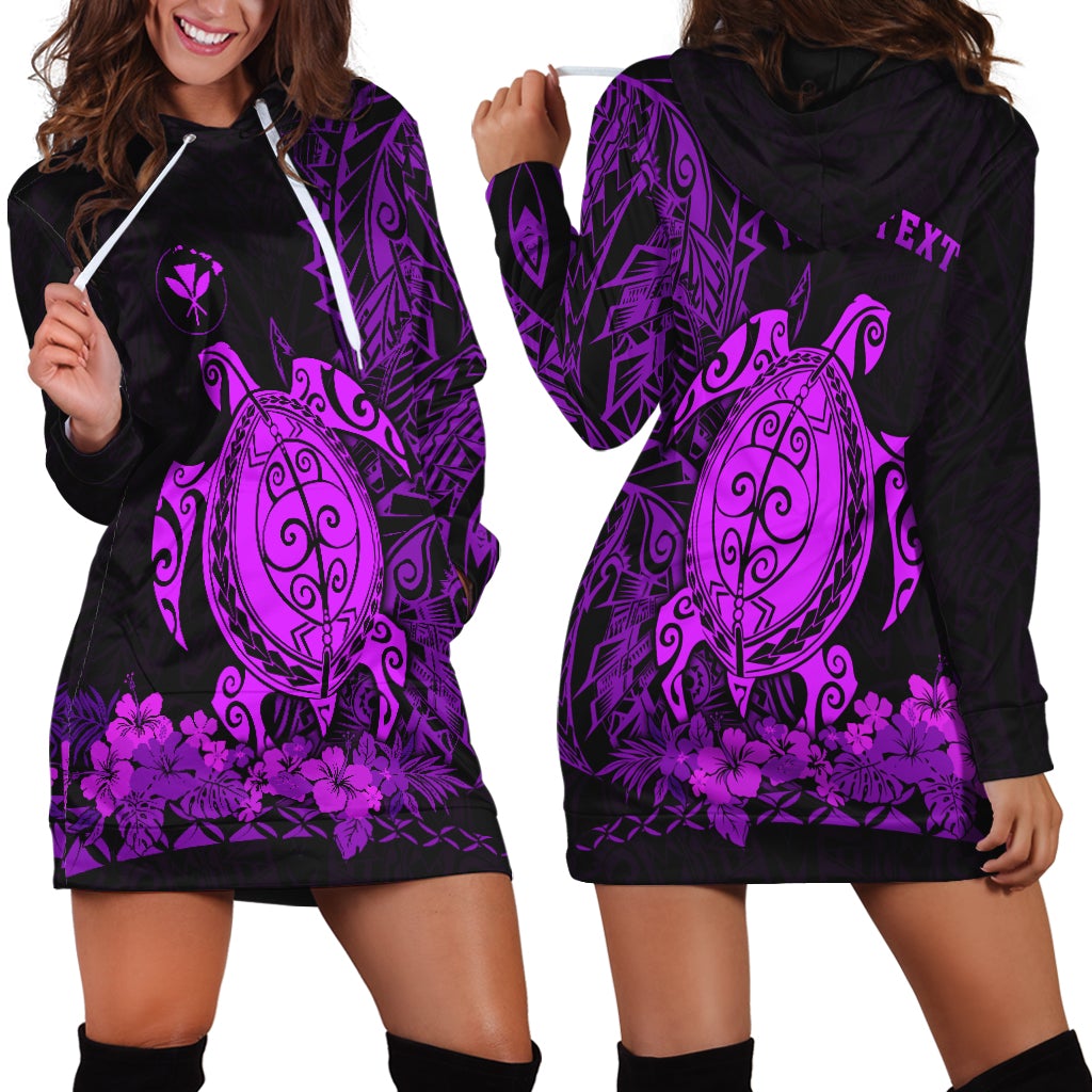 (Custom Personalised) Hawaii Polynesian Hoodie Dress Purple Sea Turtles Hawaiian LT13 - Wonder Print Shop