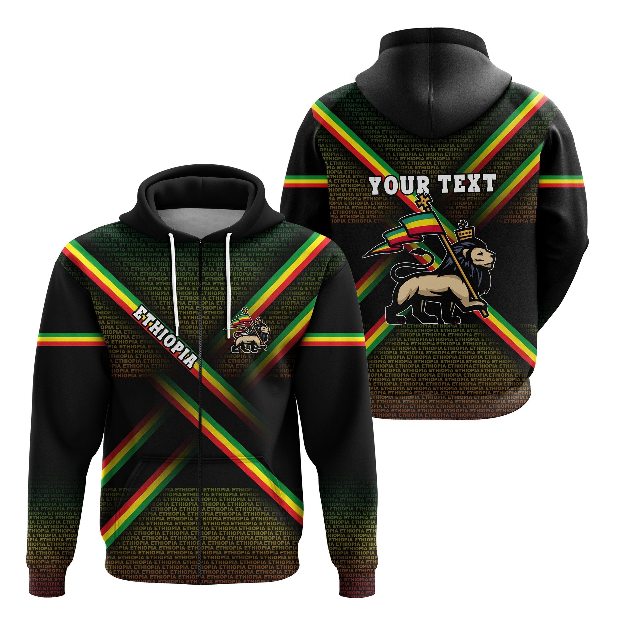 Custom Ethiopia Zip Hoodie Typography LT16 - Wonder Print Shop