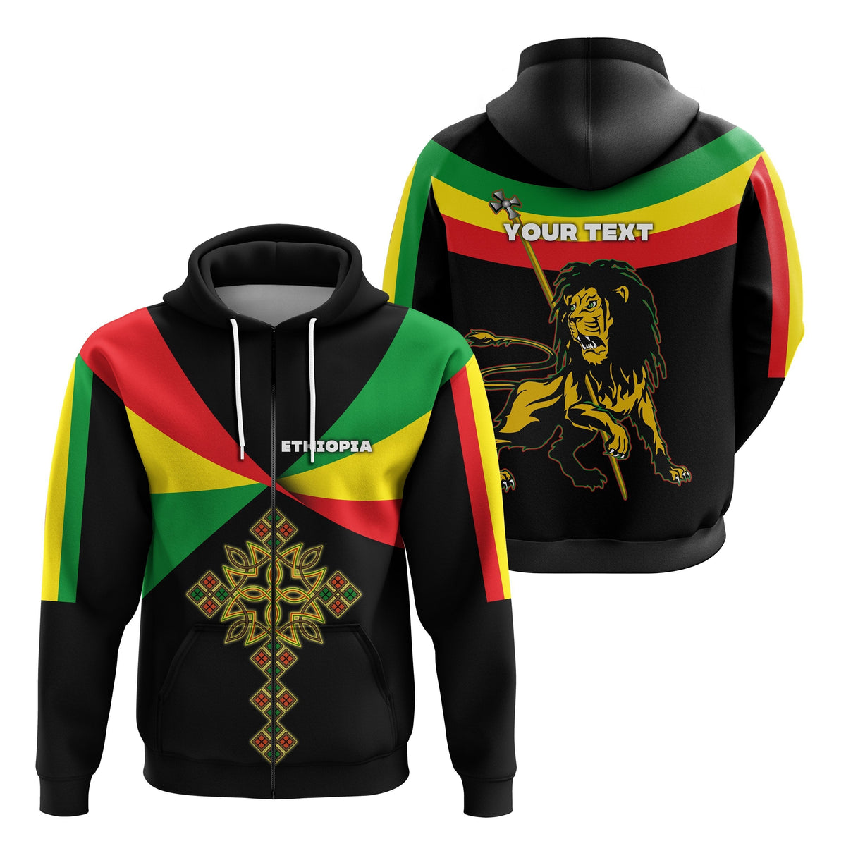 Custom Ethiopia Zip Hoodie Stylized flags LT16 - Wonder Print Shop