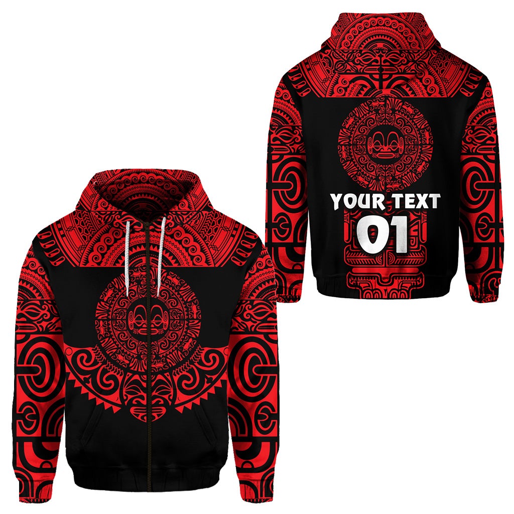 Custom Marquesas Islands Zip Hoodie Marquesan Tattoo Simplified Version Red LT8 - Wonder Print Shop