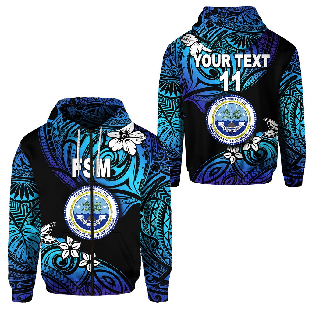 Custom Federated States of Micronesia Zip Hoodie Unique Vibes Blue LT8 - Wonder Print Shop