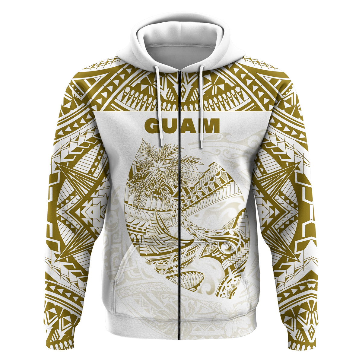 Custom Guam Rugby Zip Hoodie Polynesian Patterns Gold Old LT16 - Wonder Print Shop