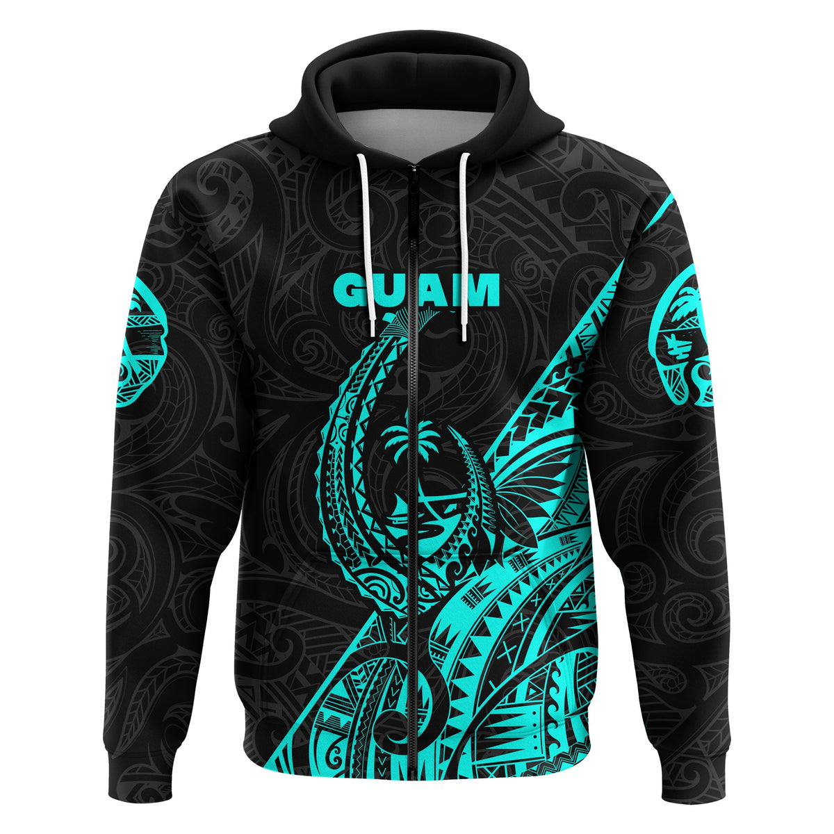Custom Guam Rugby Zip Hoodie Polynesian Patterns Style Turquoise LT16 - Wonder Print Shop