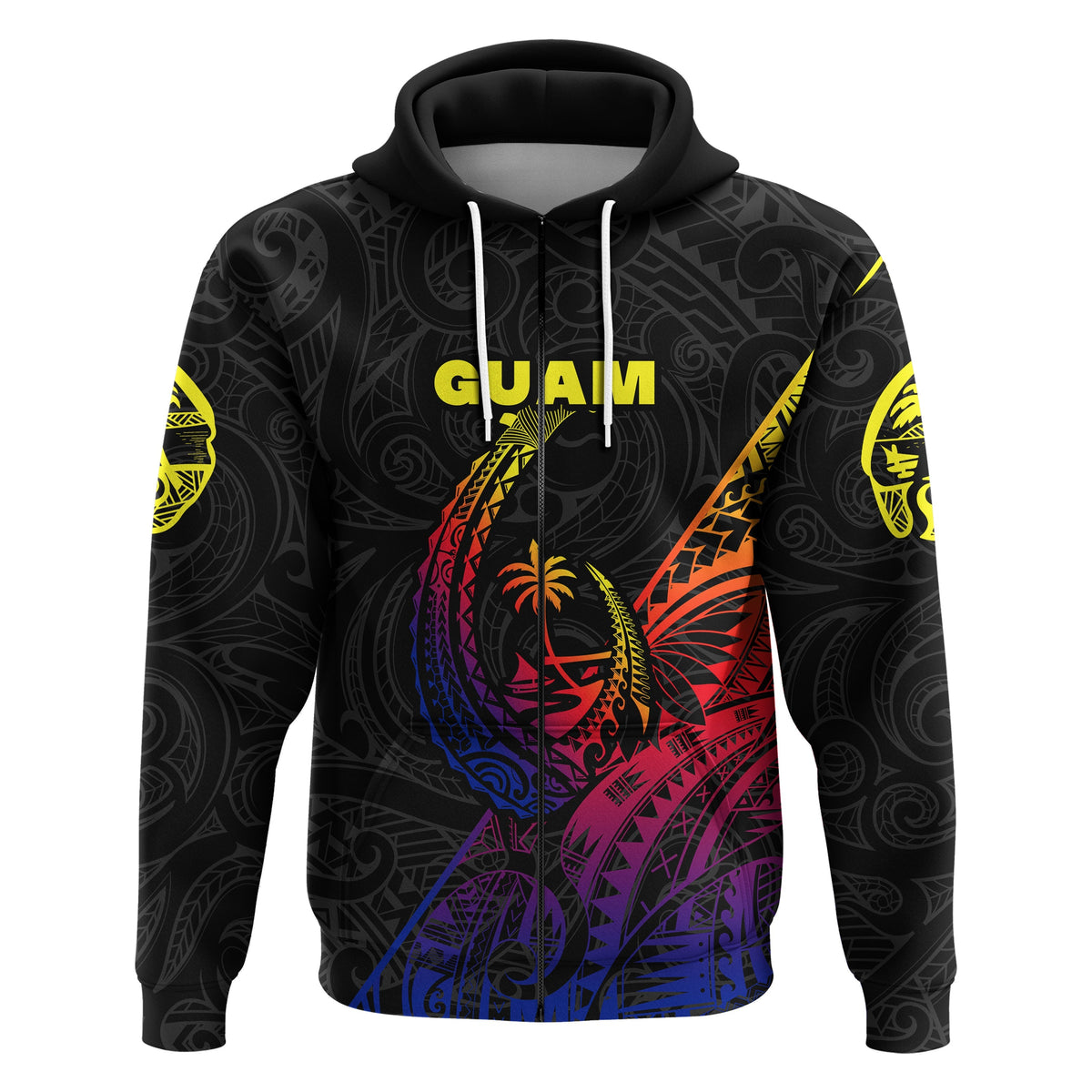 Custom Guam Rugby Zip Hoodie Polynesian Patterns Style Gradient LT16 - Wonder Print Shop