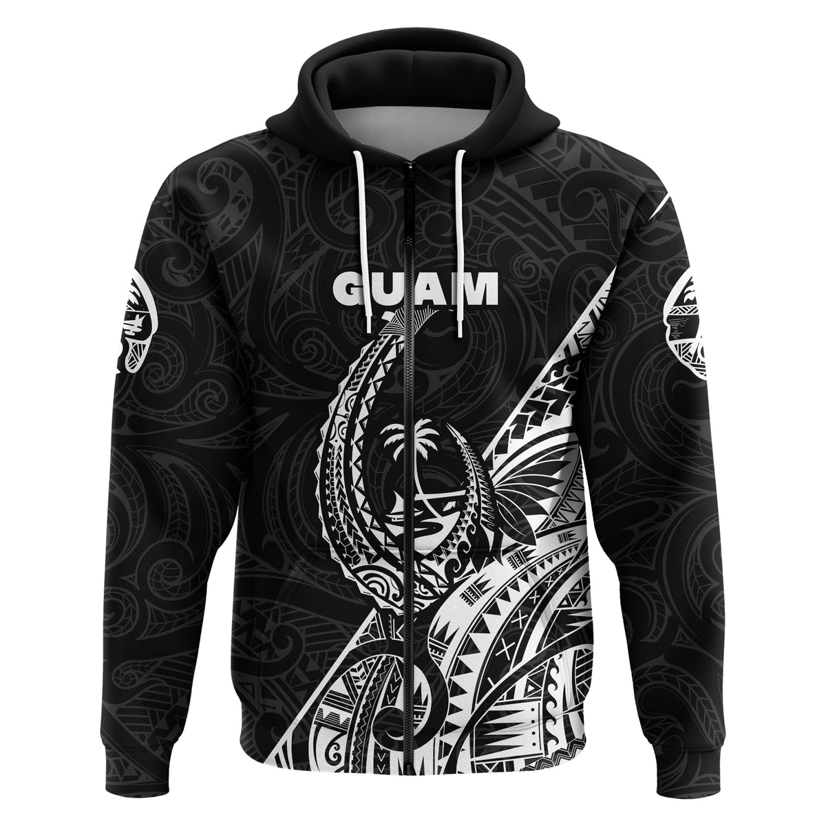 Custom Guam Rugby Zip Hoodie Polynesian Patterns Style Black LT16 - Wonder Print Shop