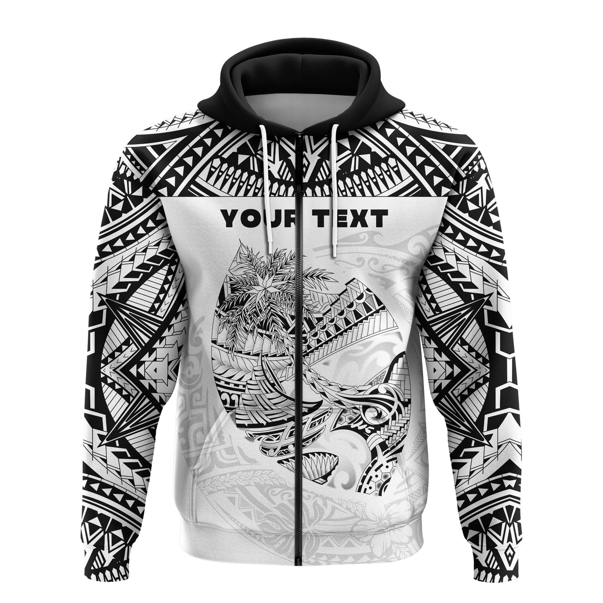 Custom Guam Rugby Zip Hoodie Polynesian Patterns White Ver.2 LT16 - Wonder Print Shop