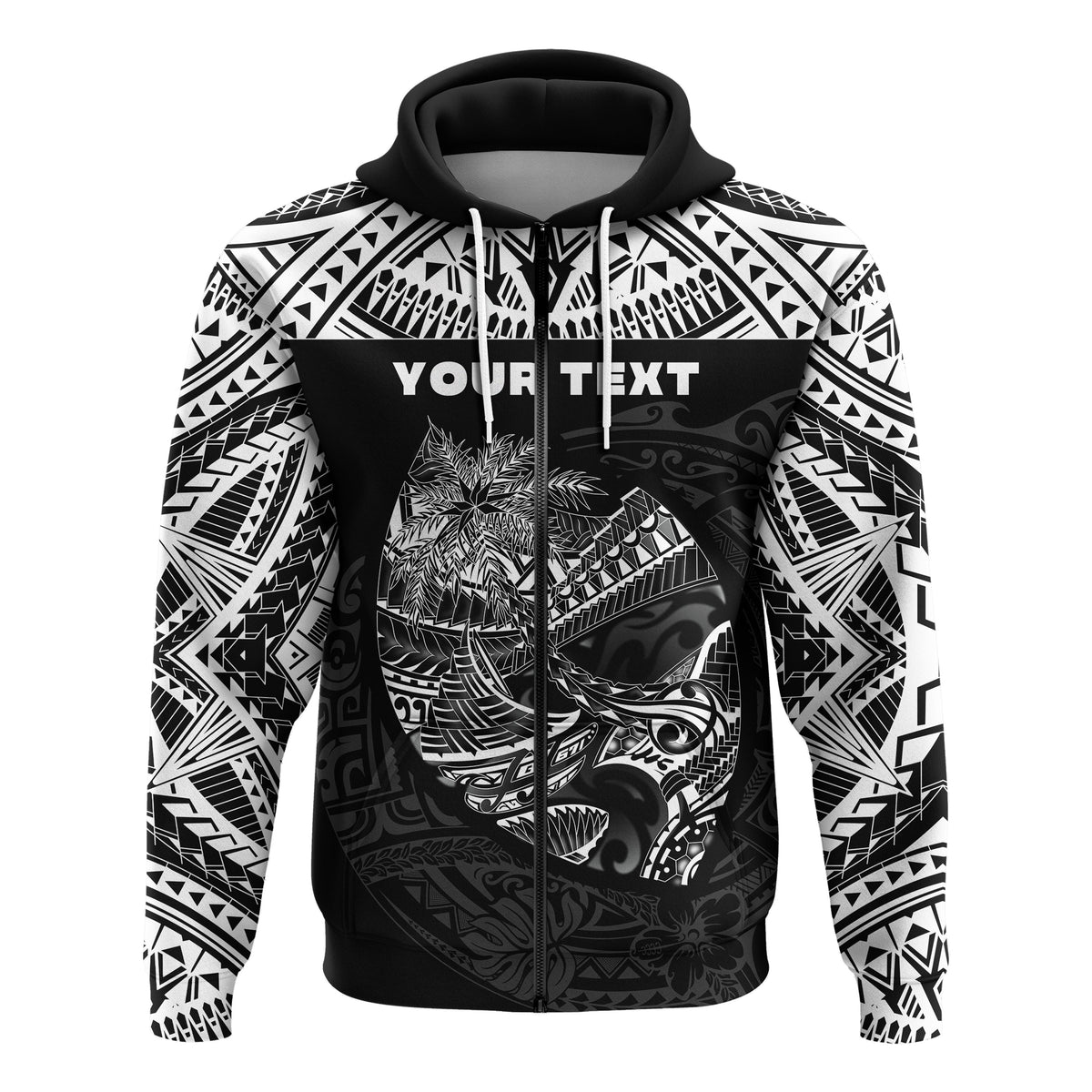 Custom Guam Rugby Zip Hoodie Polynesian Patterns Black Ver.2 LT16 - Wonder Print Shop