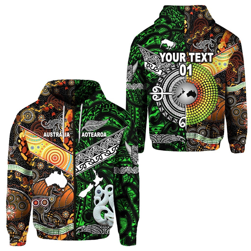 Custom New Zealand Australia Zip Hoodie Together Green, Custom Text And Number LT8 - Wonder Print Shop