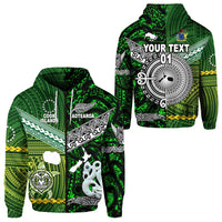 Custom New Zealand Cook Islands Zip Hoodie Together Green, Custom Text And Number LT8 - Wonder Print Shop