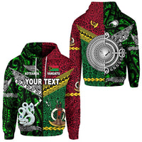 Custom Vanuatu And New Zealand Zip Hoodie Together Green LT8 - Wonder Print Shop